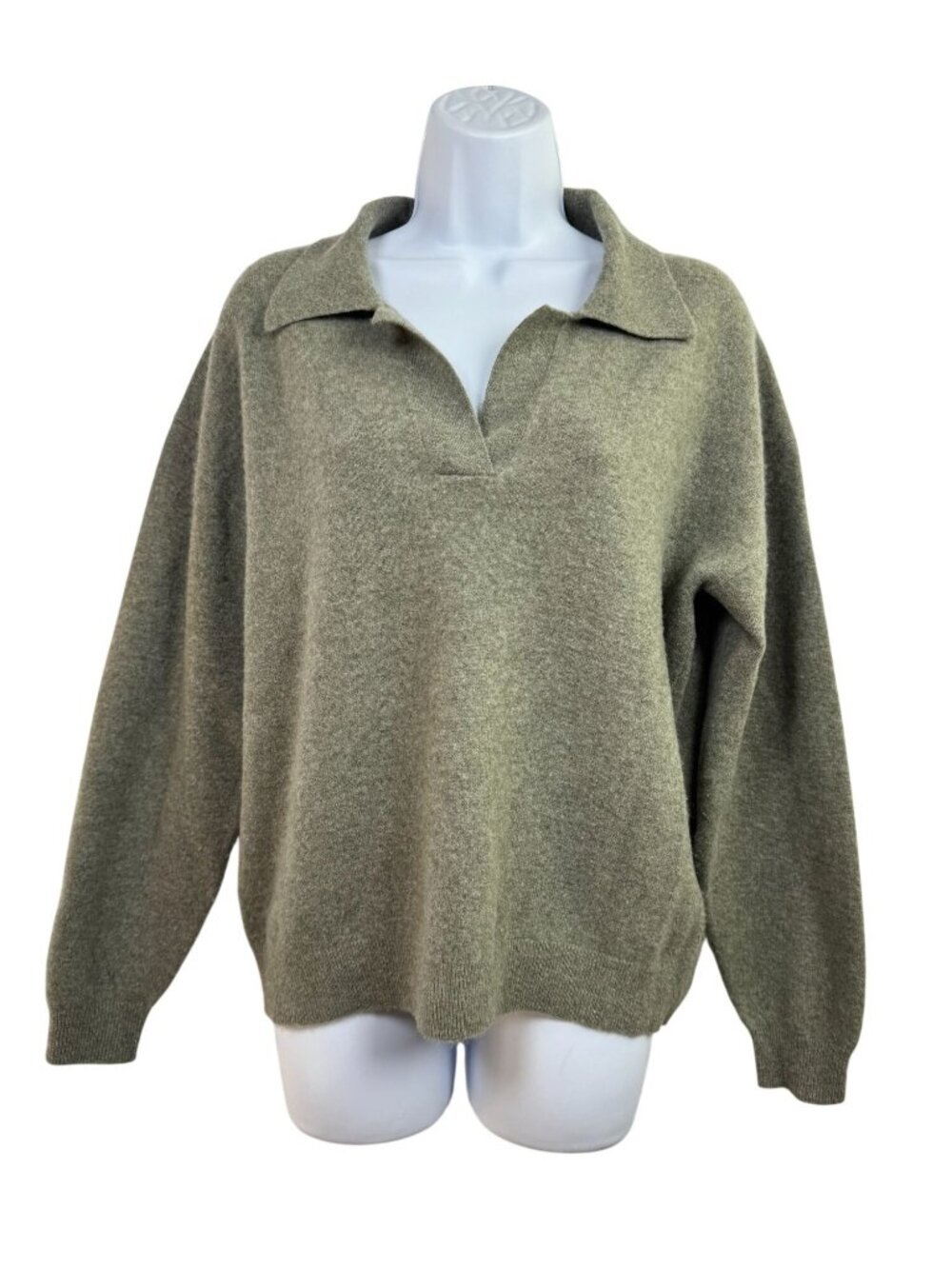 Naadam Womens Olive Green 100% Cashmere Collared Pullover Sweater Size Medium